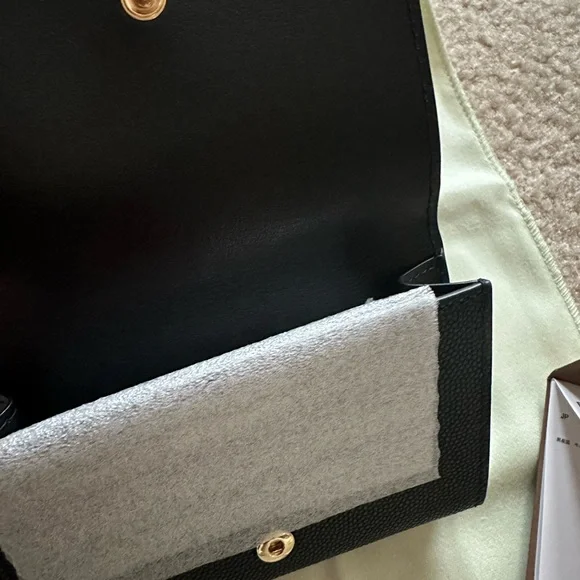 BURBERRY Grained Calfskin TB Compact Tri-Fold Wallet Black